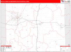 Battle Creek Metro Area Digital Map Red Line Style